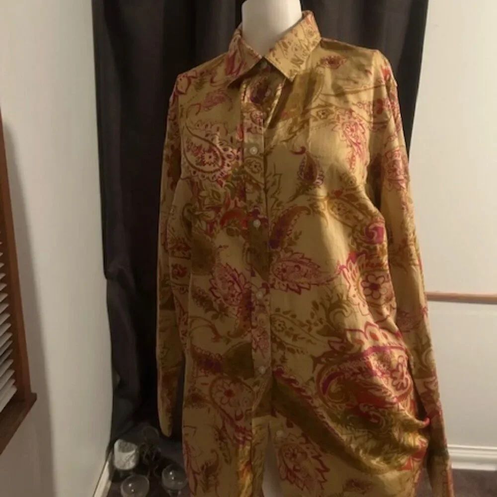 Lauren Ralph Lauren Tan/Red Paisley button down shirt, size 1X